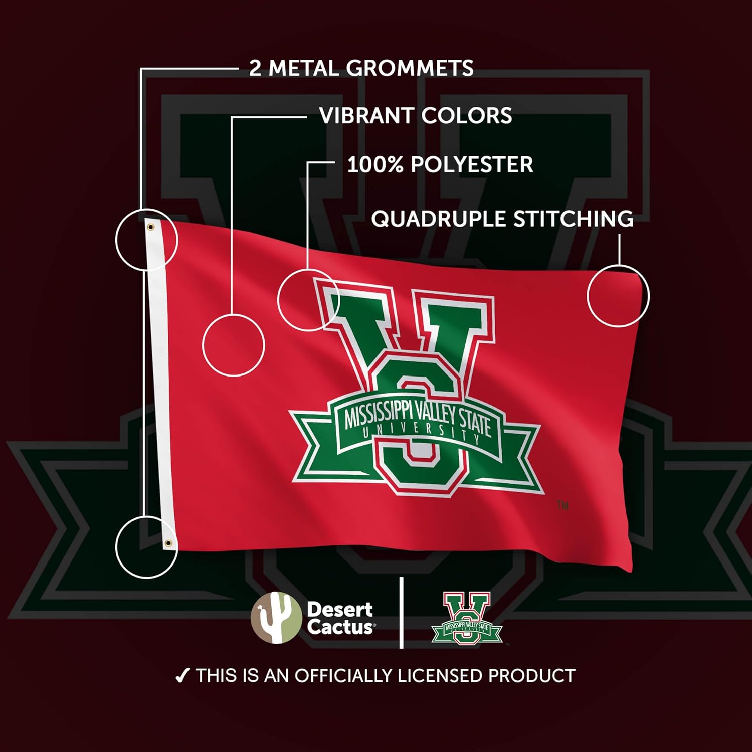 Desert Cactus Mississippi Valley State University MVSU Flag - 3 x 5 Feet Delta Devils Banner, Indoor/Outdoor Durable Fabric, 100% Polyester Design (Style 1)
