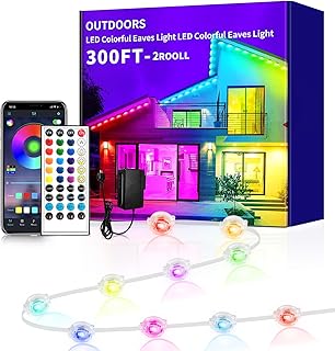 300ft Permanent Outdoor Light,RGB Eaves Lights with App Control Remote,DIY IP67 Waterproof Under Eave Lighting,Outside led Lights for House,Party,Christmas Decorations(2 Rolls 150FT)