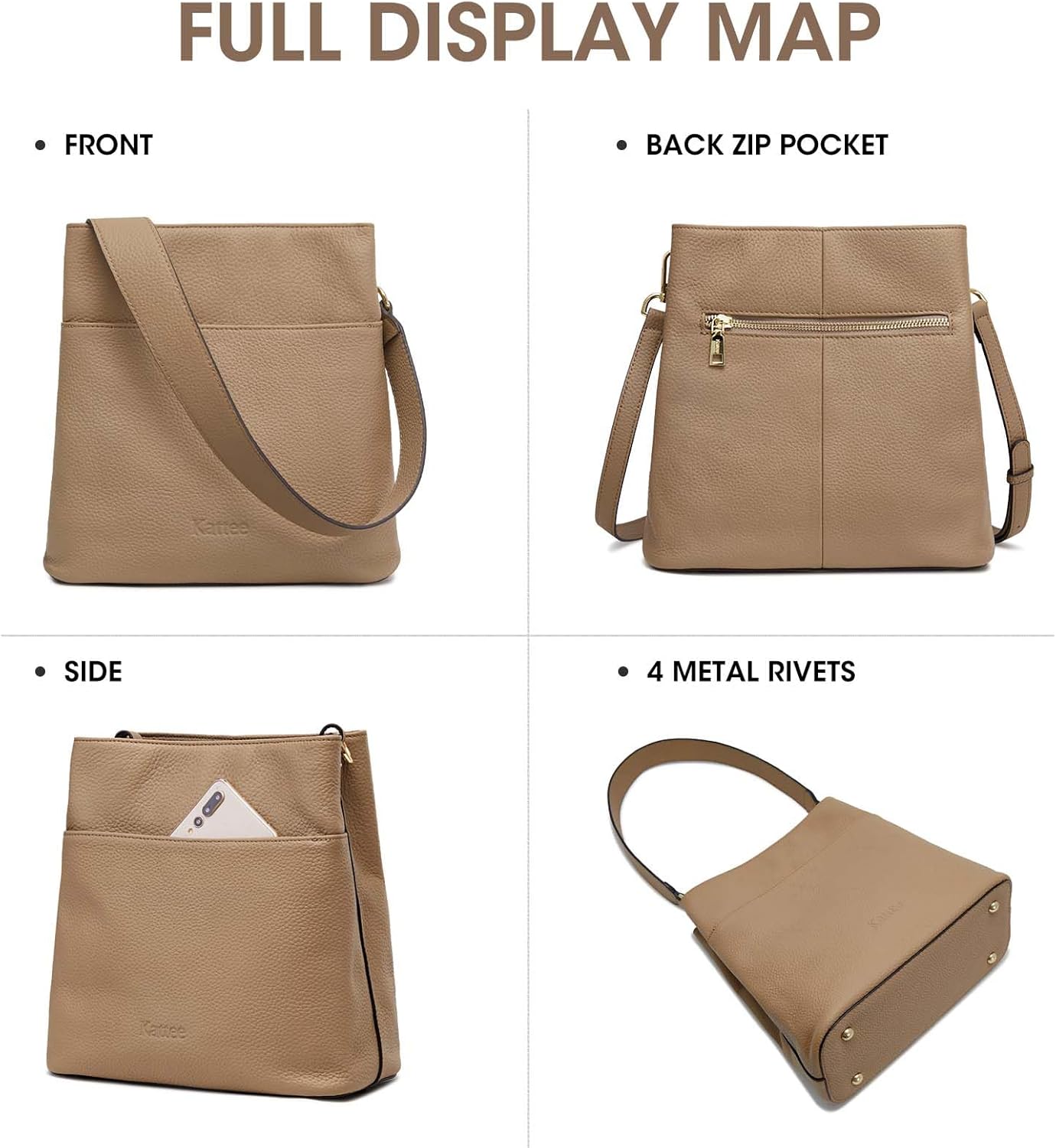 Kattee Leather Handbags for Women 2026, Soft Shoulder Tote Crossbody Purses Bucket Bags with 2 Detachable Straps - Image 7