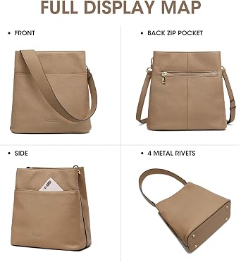 Kattee Leather Handbags for Women 2026, Soft Shoulder Tote Crossbody Purses Bucket Bags with 2 Detachable Straps