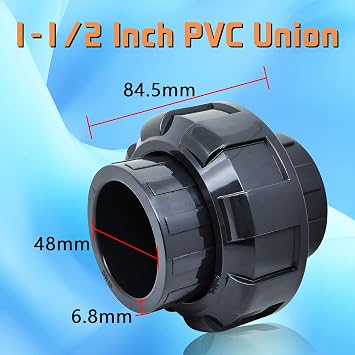 PVC Union Pipe Fittings, 2Pcs 1-1/2inch Slip Union Coupling Adapter, Schedule 80, EPDM O-ring, Socket x Socket, Grey