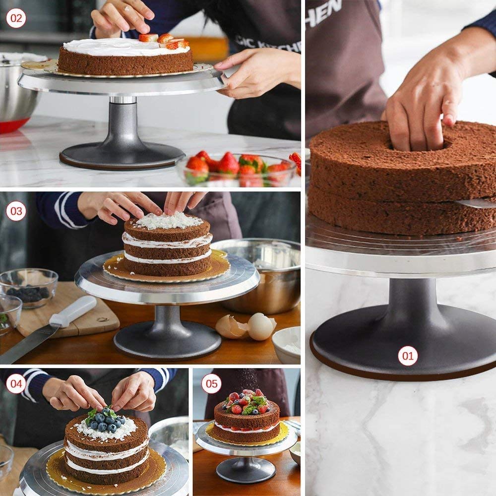 himaly Petit présentoir à gâteau rond rotatif en aluminium de 30,5 cm, Accessoire Gateau Patisserie pour décoration de gâteaux de Noël, d'anniversaire, de mariage