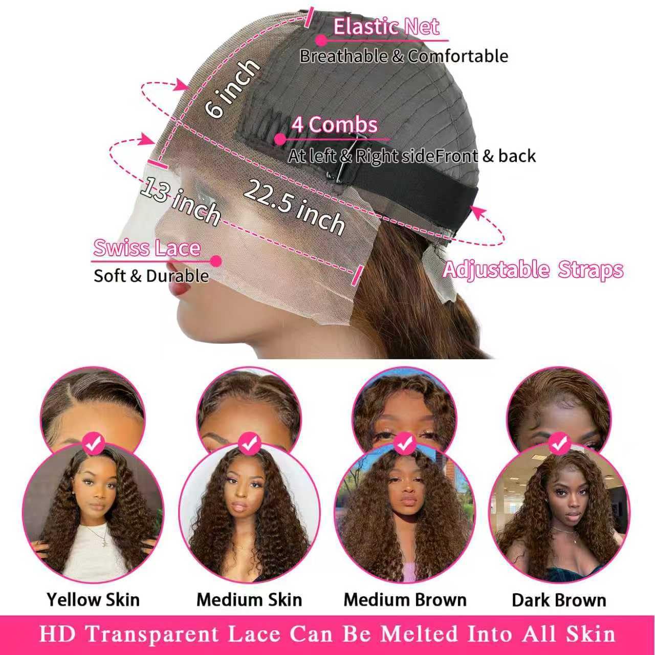 200 Density Chocolate Brown Lace Front Wig Human Hair 24 Inch 13x6 HD Deep Wave Lace Front Wigs Human Hair Colored Deep Curly Lace Frontal Wigs Glueless Wig for Woman Pre Plucked with Natural Hairline