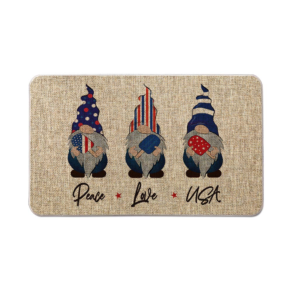 Artoid Mode Gnomes 4th of July Decorative Doormat Peace Love USA, Vietnam War Patriotic Memorial Day Independence Day Low-Profile Floor Mat for Indoor Outdoor 17 x 29 Inch