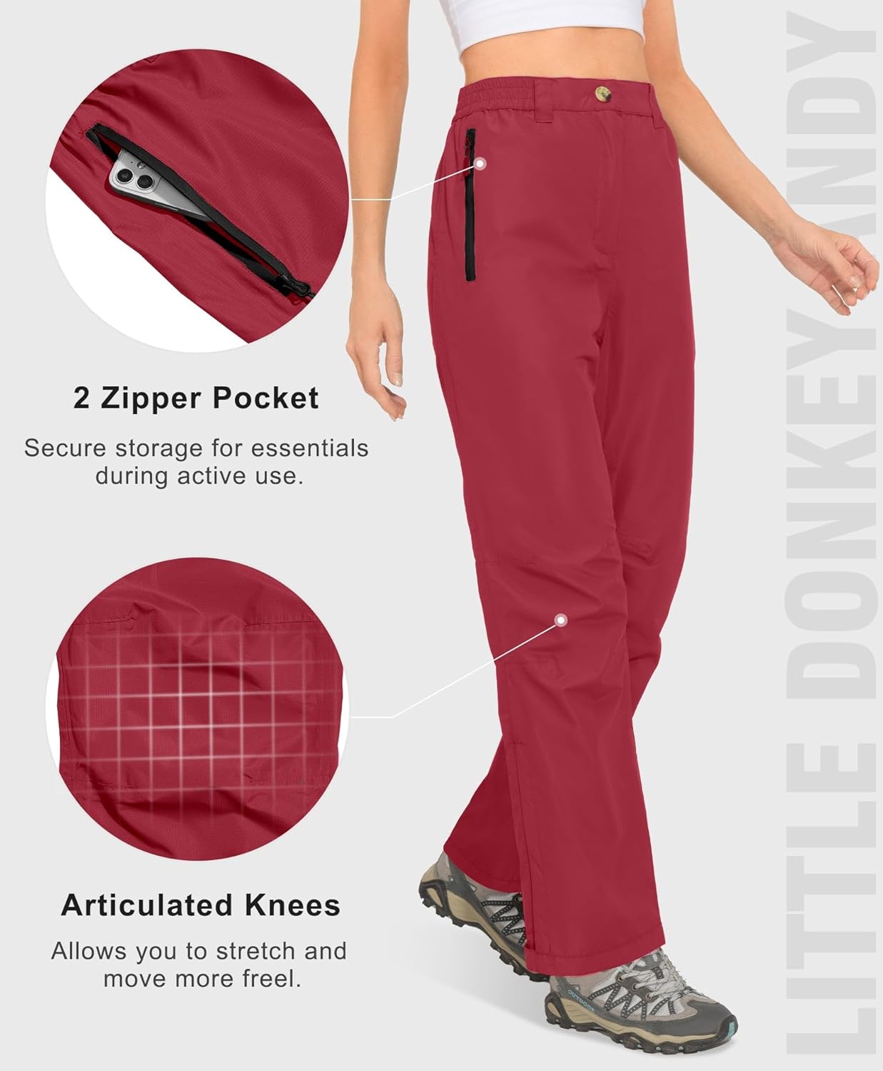 Little Donkey Andy Women's Lightweight Rain Pants Water Resistant Hiking Golf Pants Outdoor Tactical Fishing Pants - Image 4