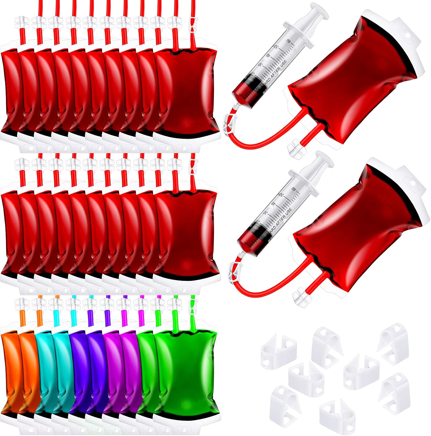 20 Pack Halloween Blood Bags for Drinks 11.5 oz Iv Blood Bags Reusable Container Drinks Pouches with Syringe Clips Stickers for Halloween Vampire Theme Party Christmas Funny Decoration Supplies