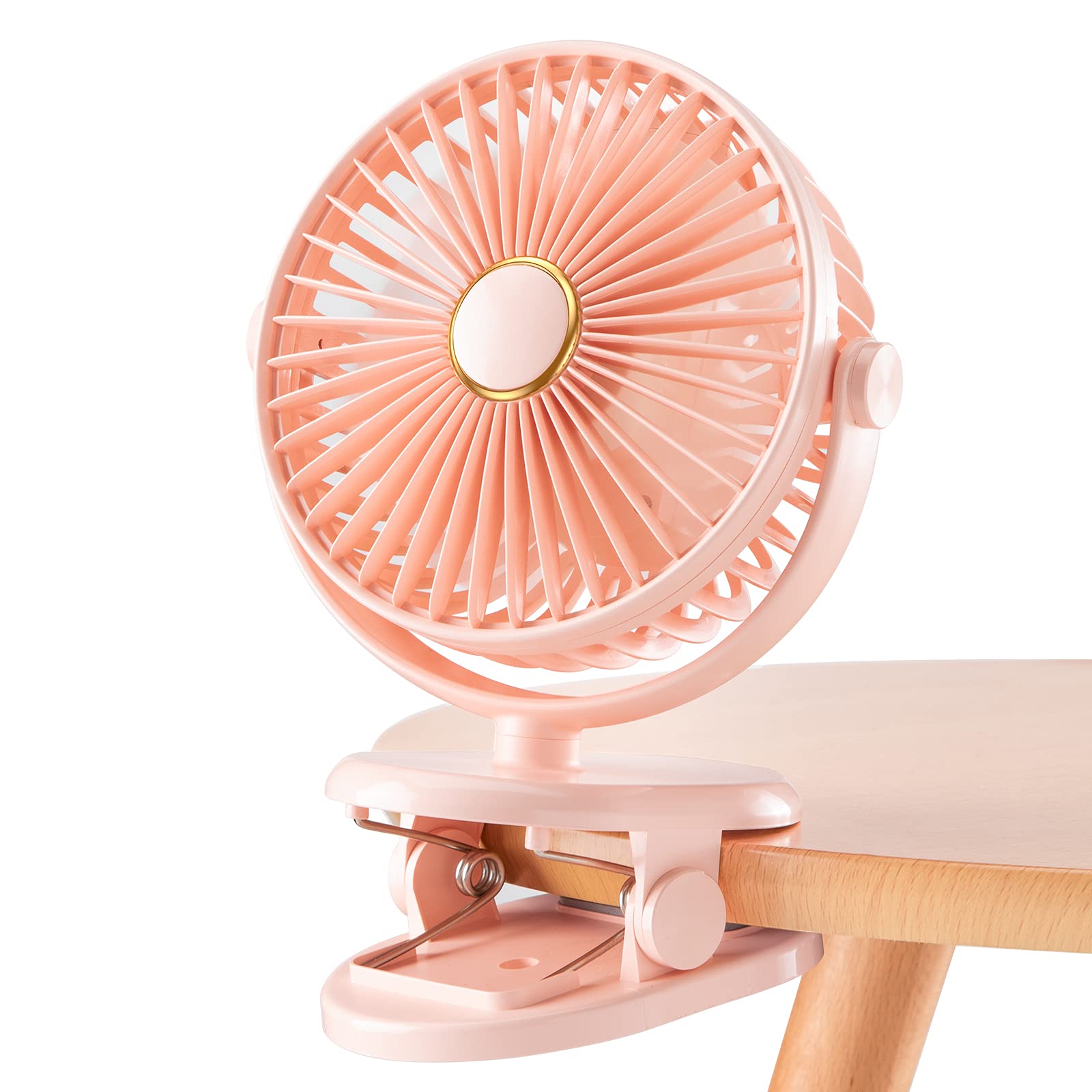 SmartDevil Clip on Desk Fan, Small Personal Desktop Table Fans with 3 Speeds Adjustable Strong Wind, Quiet Operation Portable Mini Fan with Clamp Powered by USB for Home, Office, Travel, Pink