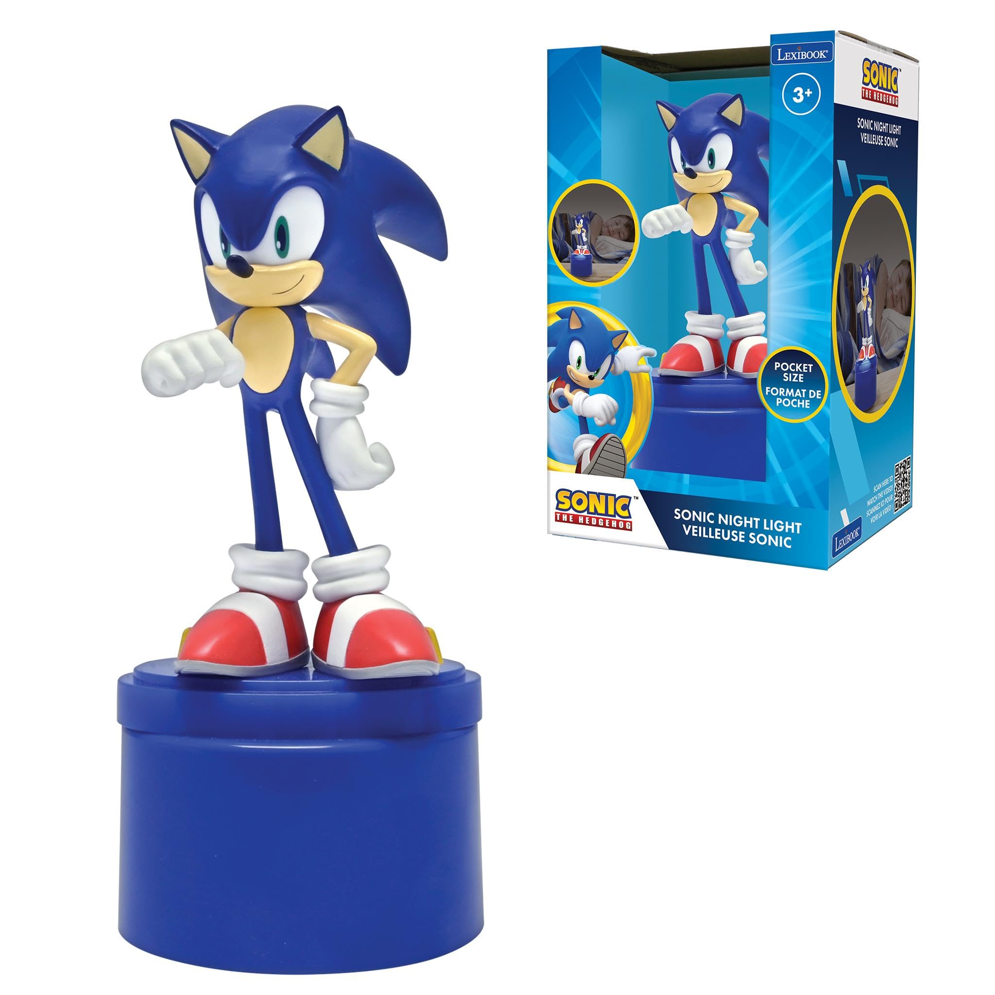 LEXIBOOK, SEGA Sonic The Hedgehog, LED Pocket Nightlight for Children's Bedroom, Soft Light, Battery-Operated, Blue, NLJ01SNLXB