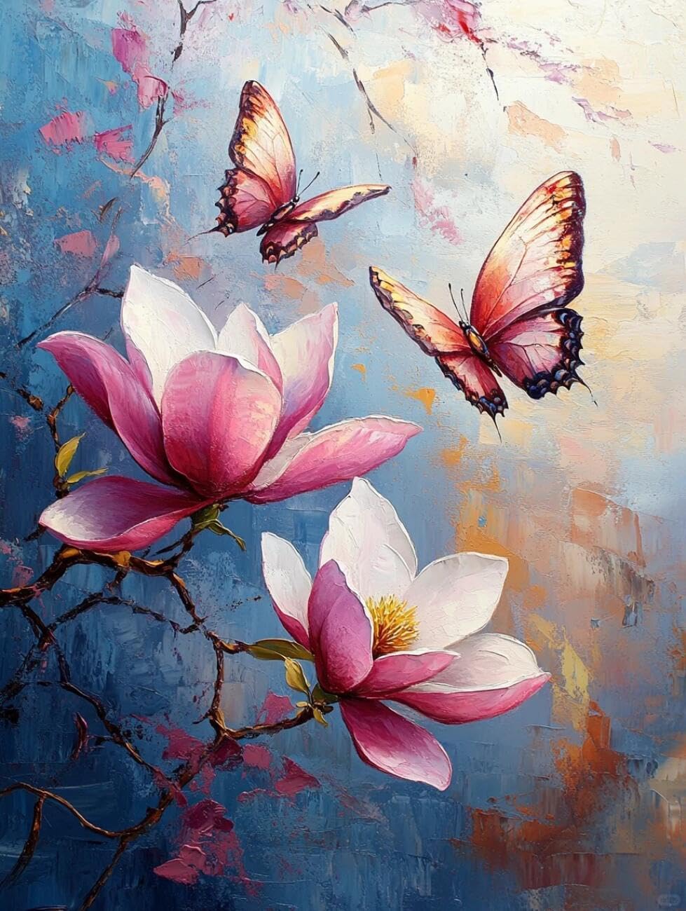 Henypt R Cross Stitch Kits Fo Adults Magnolia Flowers And Butterflies Diy Arts Aand Craft Kit Fo Adults Beginners With Accessories Home Wall Decoration 14Ct 50X70cm