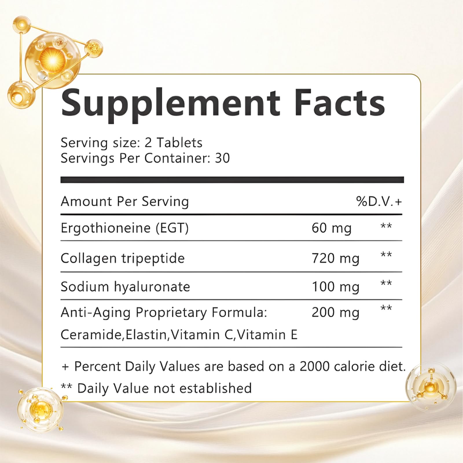 O'NLSO L-Ergothioneine Supplement 30mg with Collagen Tripeptide 720mg, Healthy Aging & Anti Aging Support, Antioxidant Formula for Skin Brightening & Cellular Vitality, Made in USA, 60 Tablets — Amazon image 2