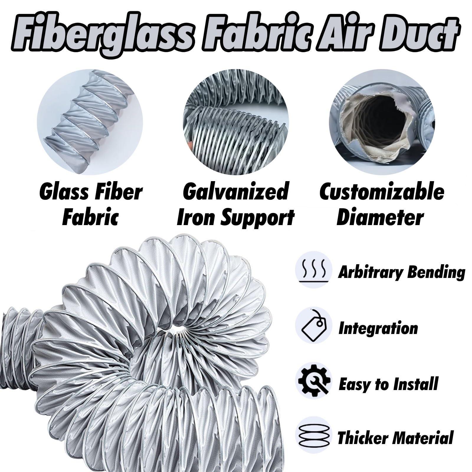 Tubo Flexible Conducto Aire Expandible De 2, 4 Y 6 M, Conducto Flexible Para Ventilador/extractor Con Soporte De Acero, Conducto Entrada Portátil(6ft/2m,ID 7in/180mm)