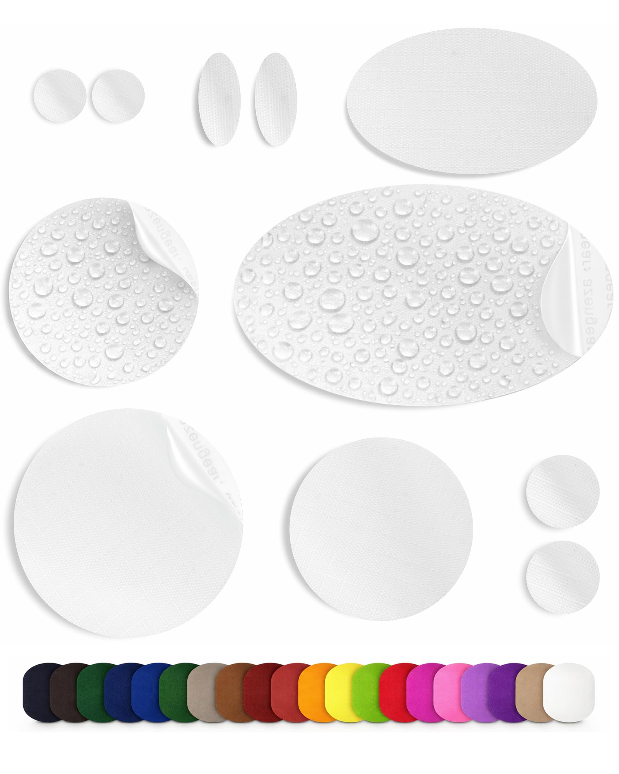 aZengear Reparaturflicken für Daunenjacken (30+ Farben) selbstklebend | weich, wasserdicht & reißfestes Ripstop-Nylongewebe | für Kleidung, Schlafsäcke & Zelte | 11 Stück, Weiß