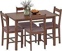 HOMCOM 5-Piece Farmhouse Dining Table Set for 4 - Solid Rubberwood, Padded Chairs, Small Space Kitchen & Breakfast Nook, Light Brown