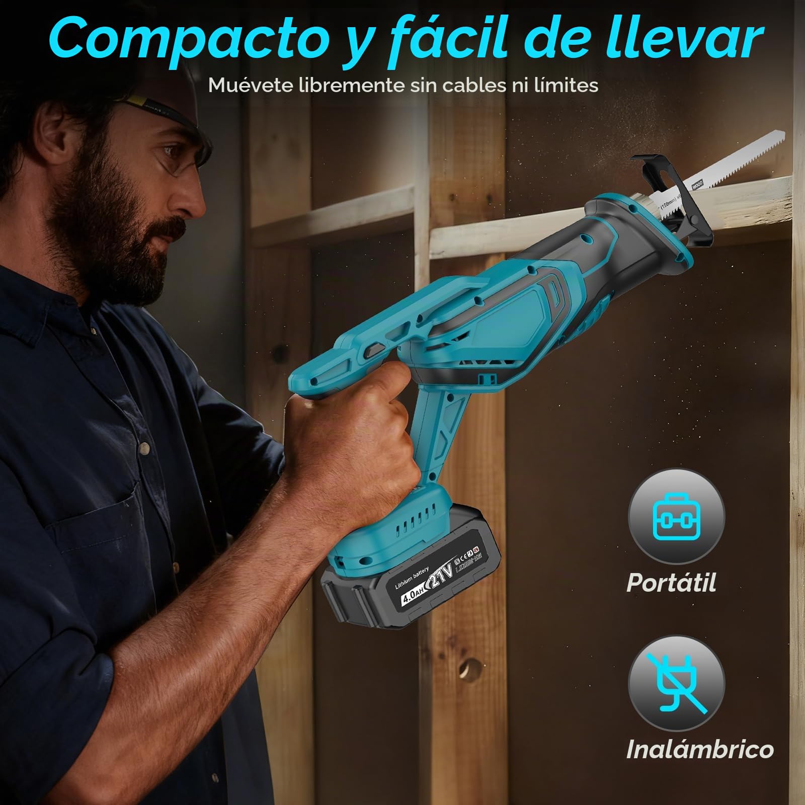 Yofuly Sierra Sable Bateria Compatible con Baterías Makita de 18V, 2 Baterías de 4,0 Ah, 2025 Actualización Sierra Electrica 3500spm, 28MM Longitud de Carrera, Sierra Alternativa con 8 Hojas