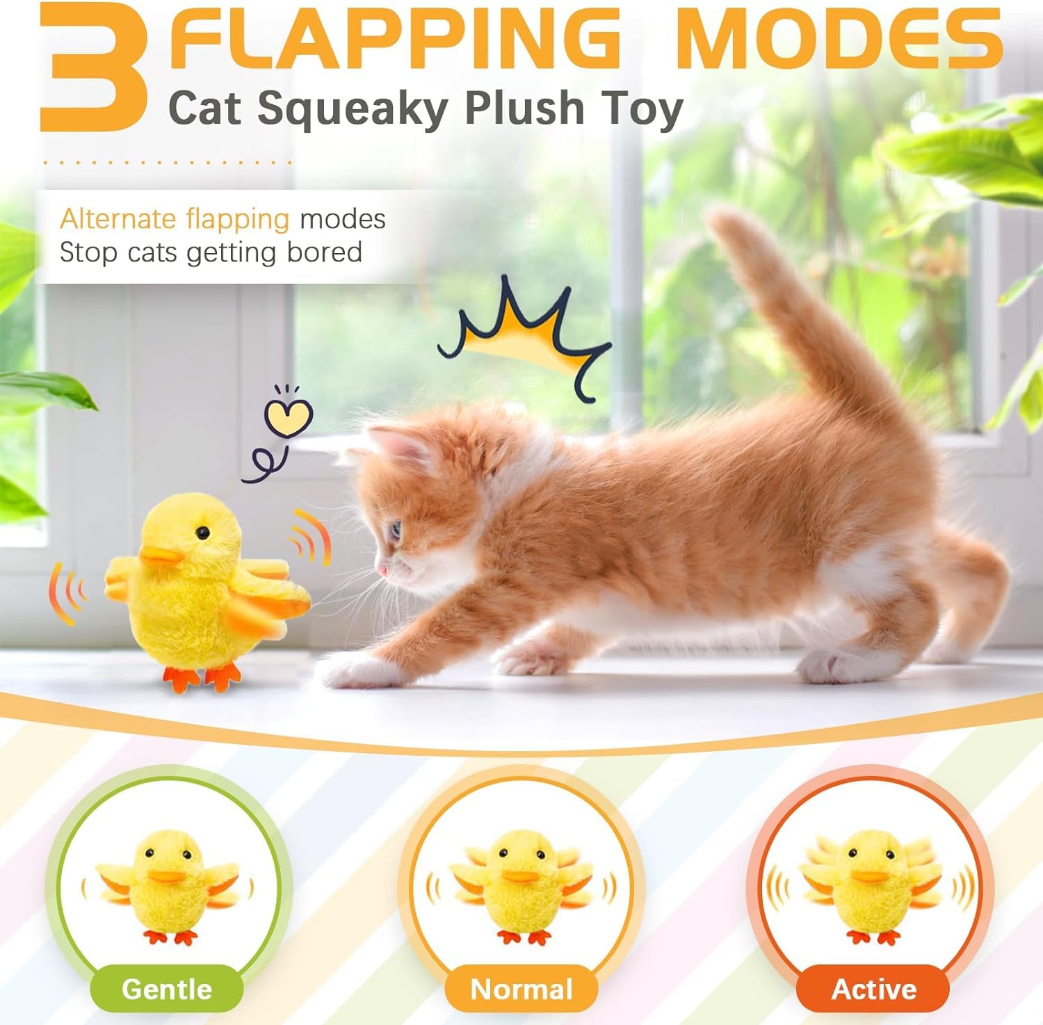 SmartTail Cat Toys Rechargeable Flapping Duck, Lifelike Quacking Sound, Touch Activated Kitten Plush Toy Interactive Cat Exercise Toys for All Indoor Cat Kicker Toys 4.0 Inches