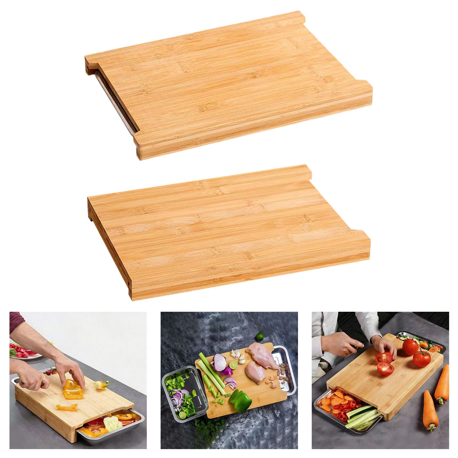 Tagliere con 2 cassetti, per organizzare la cucina e preparare gli alimenti, tappetino antiscivolo