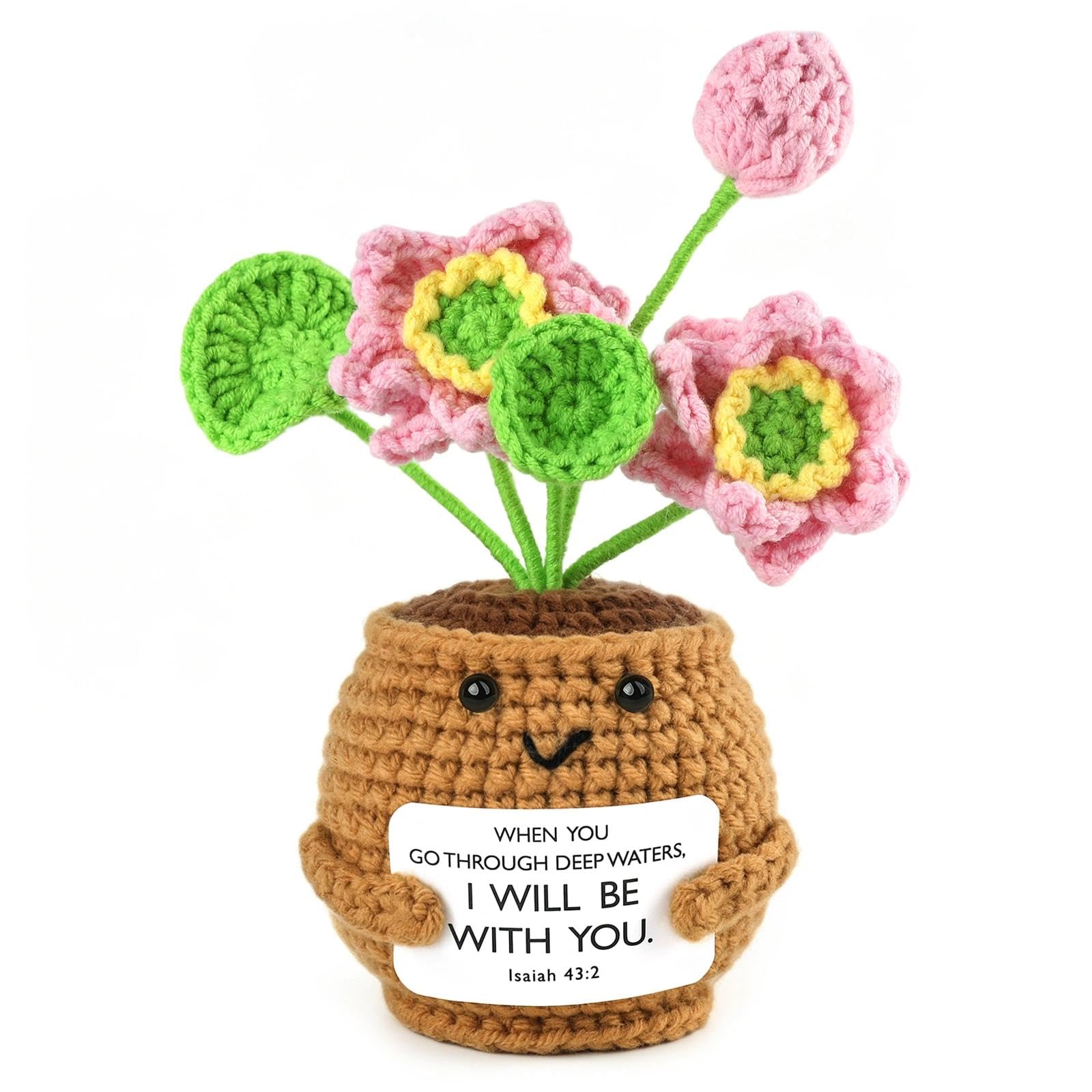 Handmade Crochet Botanicals Lotus Flower Pot with Inspirational Message