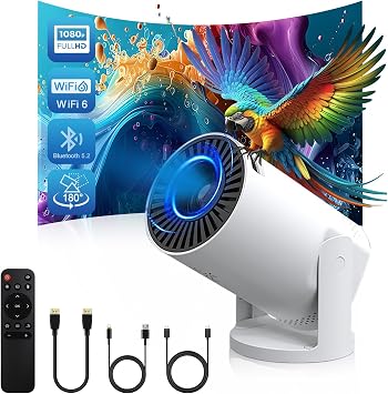 Wireless Mini Projector with WIFI 6 and 5G, 4K 1080P Support Portable Projector 180 Rotatable. 17"-140" Screen Video Projector. Compatible forSmartphone, Laptop, PC