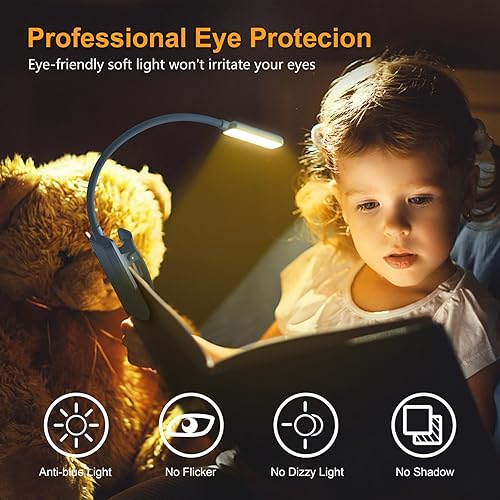 Vista 72 de Gritin Luz de libro recargable de 9 LED para leer en la cama, cuidado de los ojos, 3 temperaturas de color, brillo de atenuación continua, 80 horas