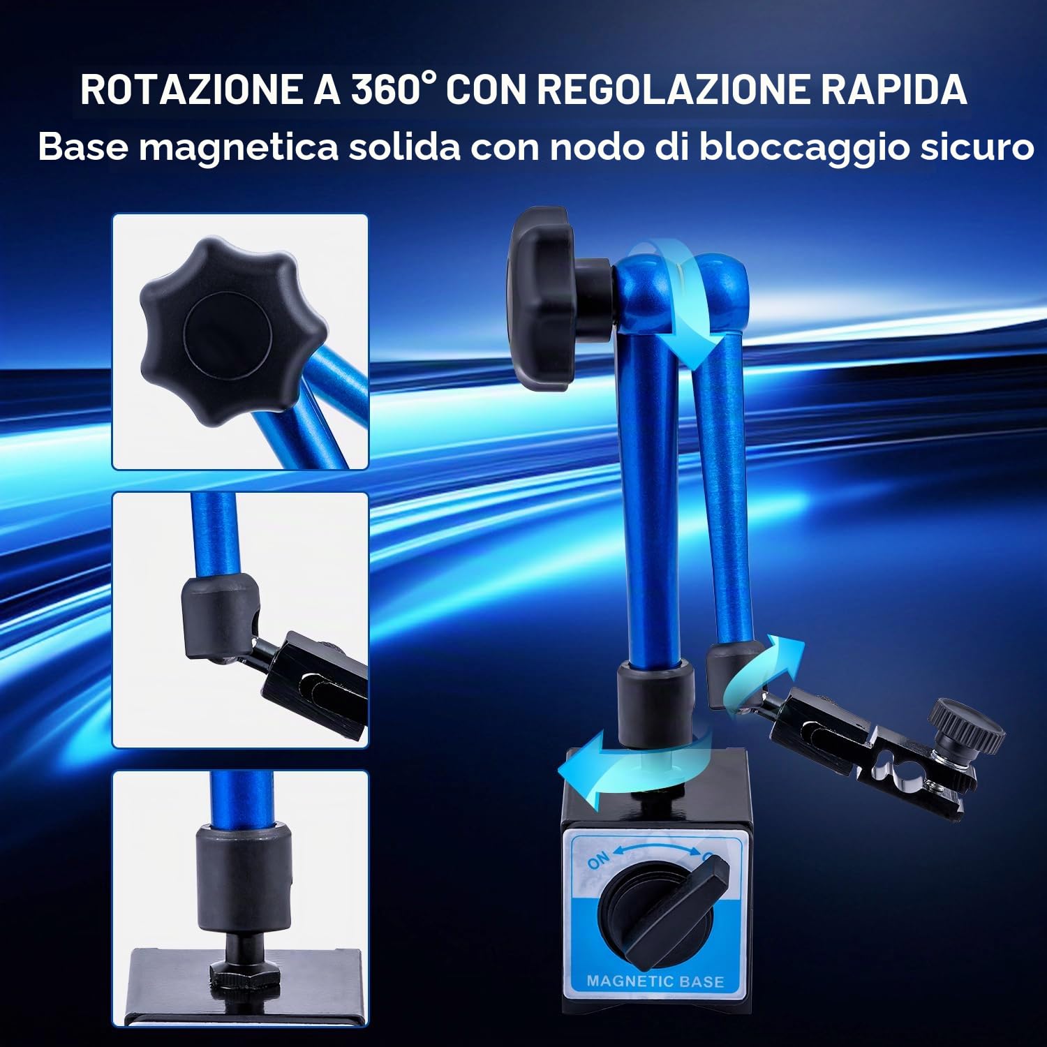 KATSU Indicatore a Quadrante Calibro con Base Magnetica e Set di 22 Punti Indicatori, DTI 0-10mm 0.01mm Strumenti di Misura ad Alta Precisione 401118
