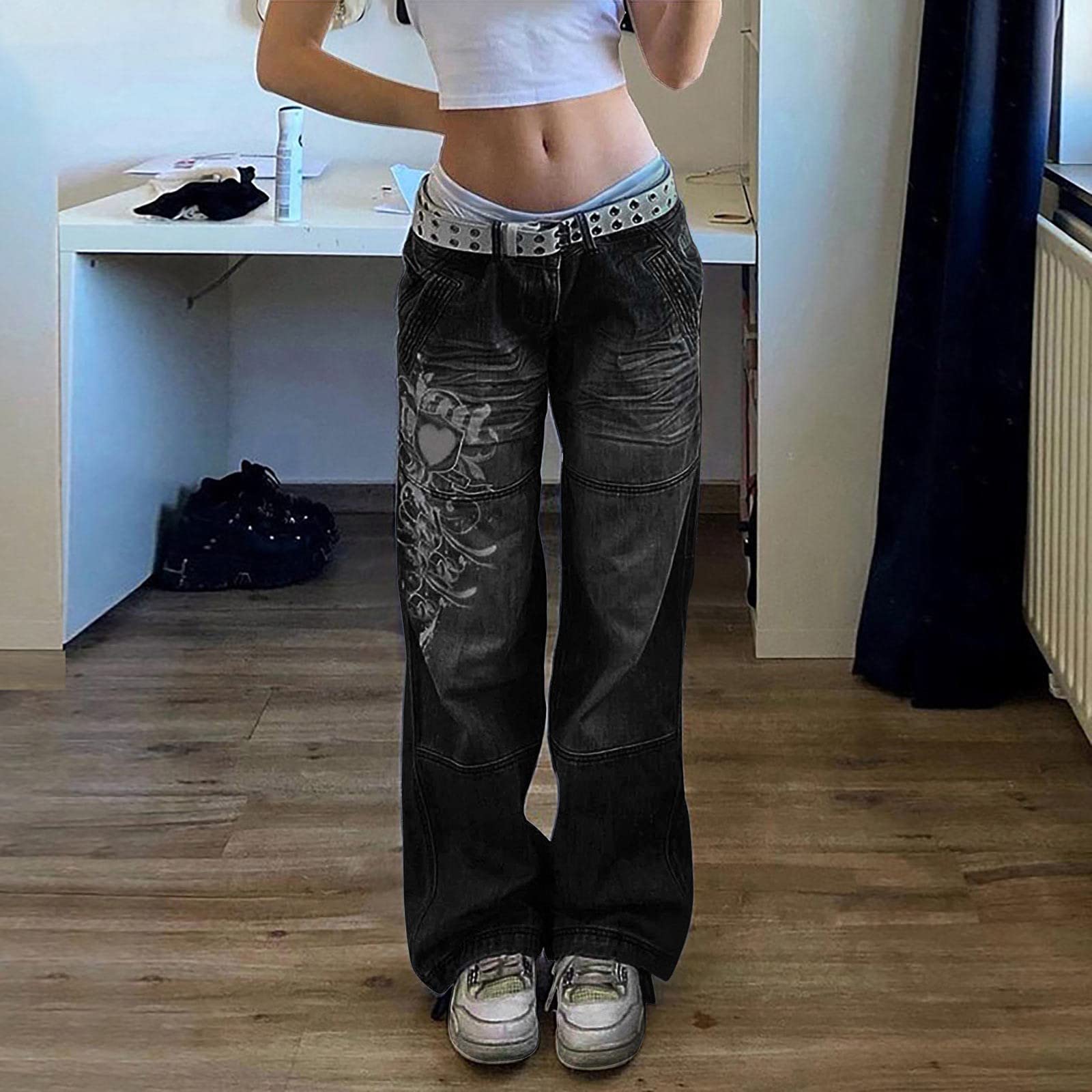 Jeans da donna a vita alta, jeans da donna, a vita alta, per adolescenti, ragazze, Y2k, Baggy Boyfriend, Bootcut in tessuto, Hip Hop anni '90, streetwear denim, pantaloni da donna, elasticizzati,