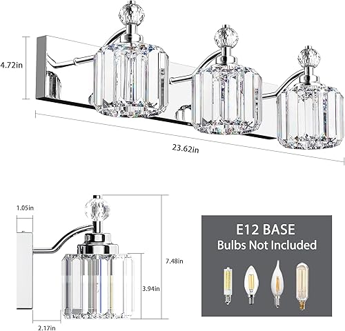 Miniatura 3 de Modernas luces de cristal para tocador de baño, 3 luces de baño sobre espejo, 42 piezas de lámina de cristal, luces cromadas para tocador de baño