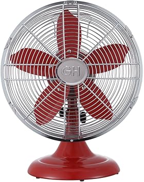 Good Housekeeping 92611 All-Metal 12" Retro Desk Office Table Fan with Wide Oscillation, 3-Speed Settings & Carrying Handle, Crimson Red