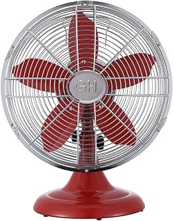 Good Housekeeping 92611 All-Metal 12" Retro Desk Office Table Fan with Wide Oscillation, 3-Speed Settings & Carrying Handle, Crimson Red