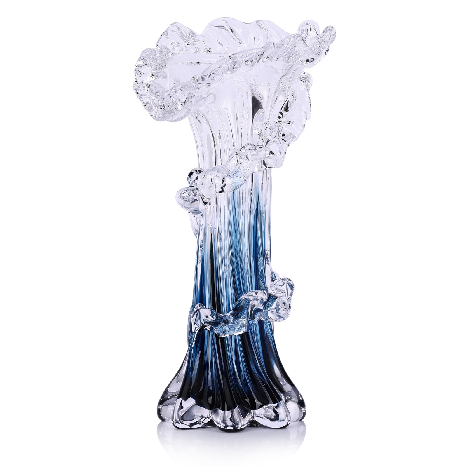Vase en verre soufflé à la main bleu, art unique, magnifique vase en verre océan pour la maison, centre de table, table basse de salon, décoration de bureau - 24,9 cm H (moyen)
