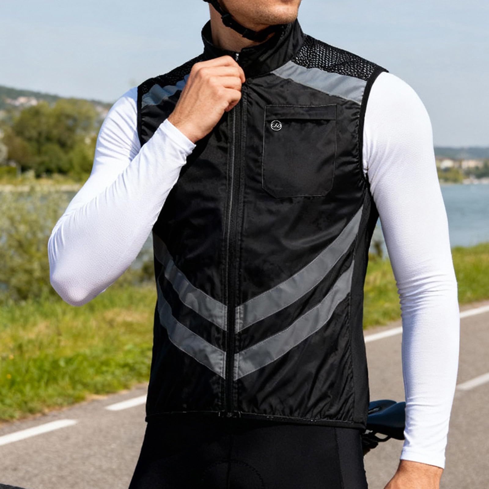 Chaleco reflectante transpirable para hombre, ideal para ciclismo de verano Chaleco impermeable y cortavientos de corte ajustado Camiseta sin mangas plegable para ciclismo
