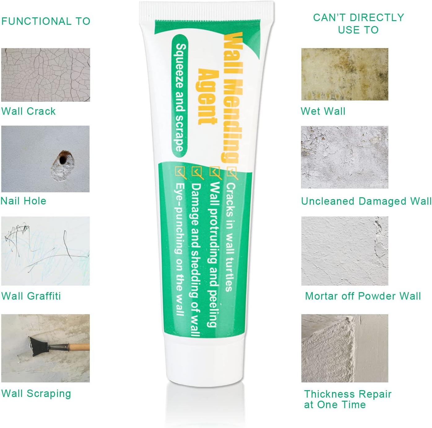 Wall Mending Agent, SKRMISDA Wall Repair Safe Wall Mending Spackle Kit with Free Scrapper Quick and Easy Fix Crack Wall, Spackle Wall Hole Filler & Plaster Self-Adhesive Repair Putty - - 