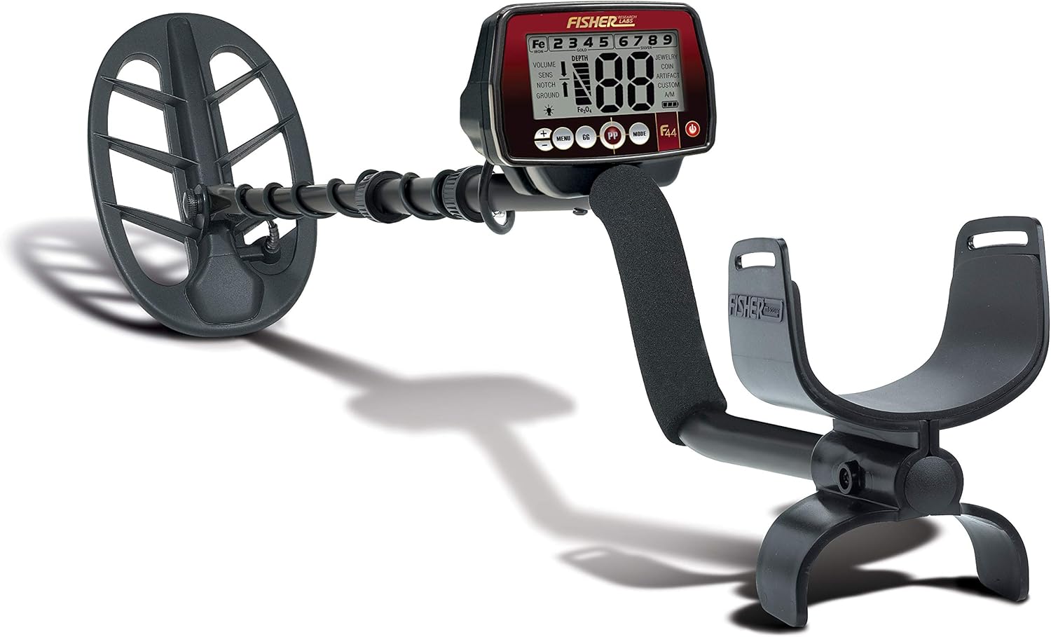 Fisher F44 Weatherproof Metal Detector with 11-inch DD Submersible Search Coil – 4-Tone Audio, Backlight, Fe-Tone Adjustable Iron Audio, and Ground Grab Balancing