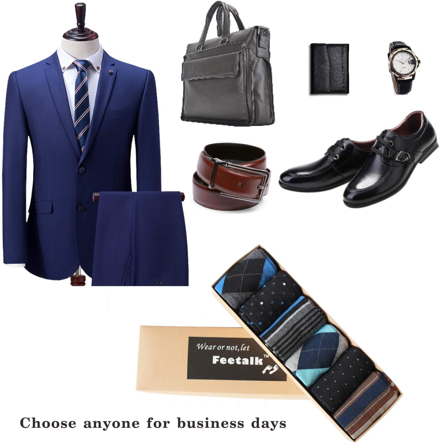 Feetalk Odor Resistant Dress Socks for Men Cotton Business Crew Socks Patterned Socks Funny - Image 5