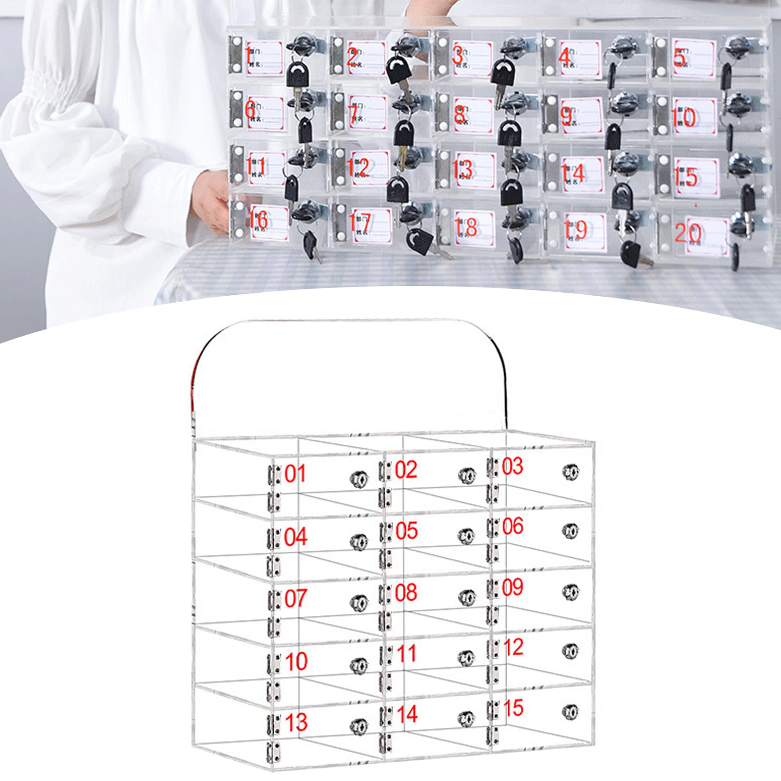 Ddasam Phone locker, 15 grids Phone Locker Box with Door Locks and Keys Wall-Mounted Cell Phones Storage Cabinet Pocket Storage Locker Box Suitable for classrooms, meeting rooms, workshops, gyms