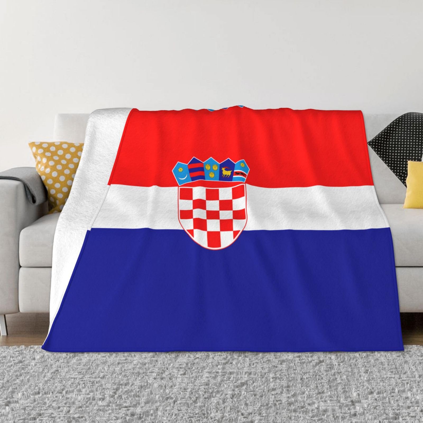 Chrycm Ultra-Soft Micro Fleece Blanket – Cozy and Luxurious Republic of Croatia Flag Throw for All-Season Comfort,Sofa Bed