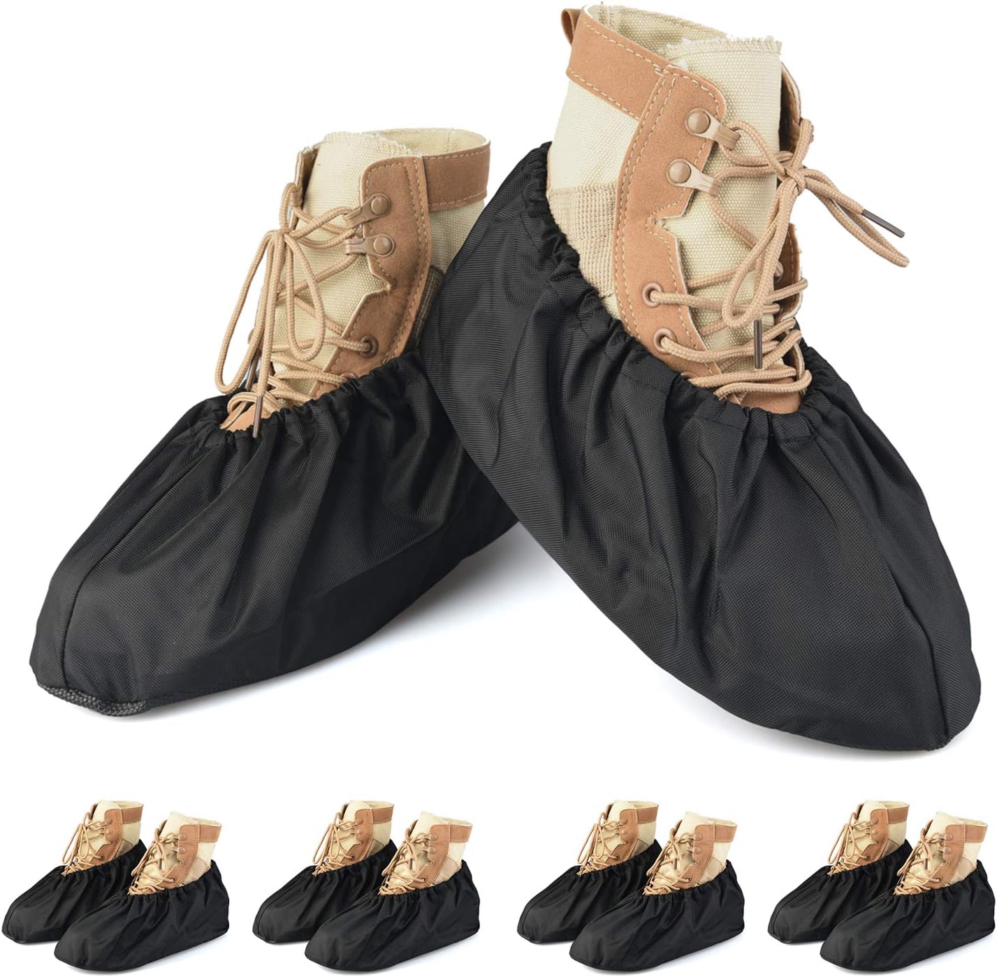PlasMaller 5 Pairs Black Non Slip Washable Reusable Shoe Covers For Household Thickened Boot Covers, XL