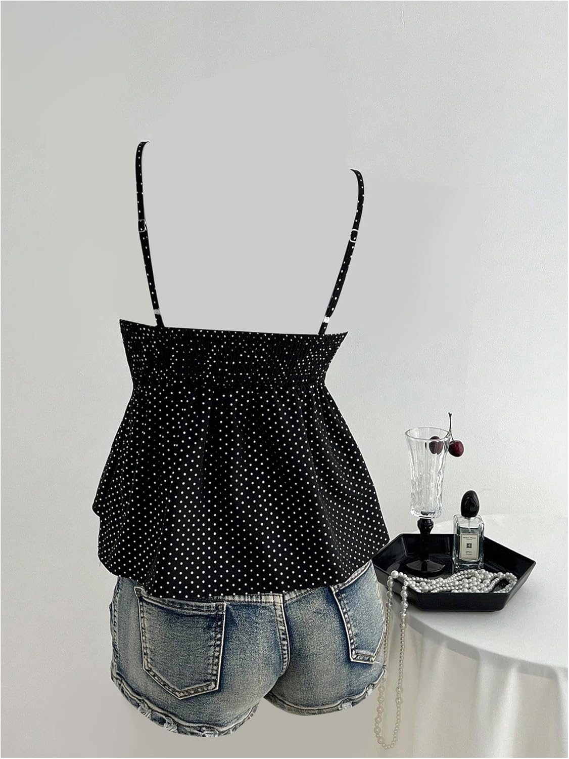 Verdusa Women's Polka Dots Ruffle Layered Camisole Tops Metal Flower Babydoll Tops - Image 2