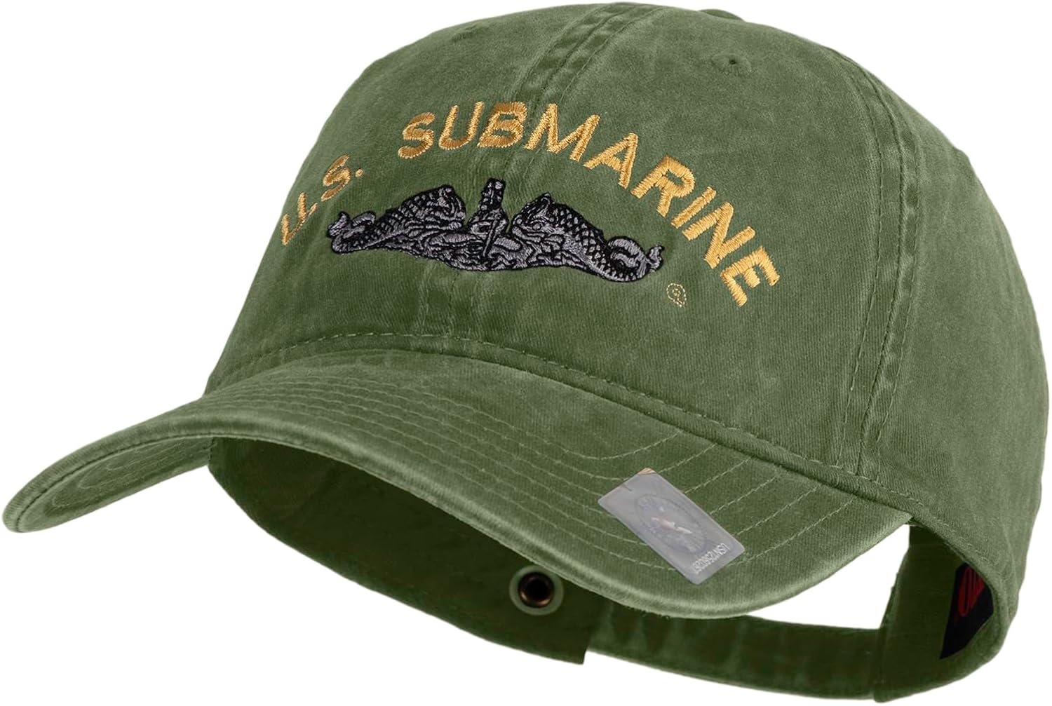 e4Hats.com US Submarine Logo Military Embroidered Washed Solid Pigment Dyed Cotton Twill Brass Buckle Cap