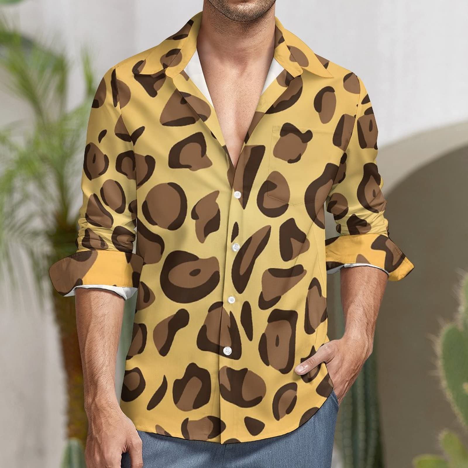 Amazon.co.jp: シャツ メンズ 長袖 Tシャツ ヒョウ柄 虎柄 アロハ