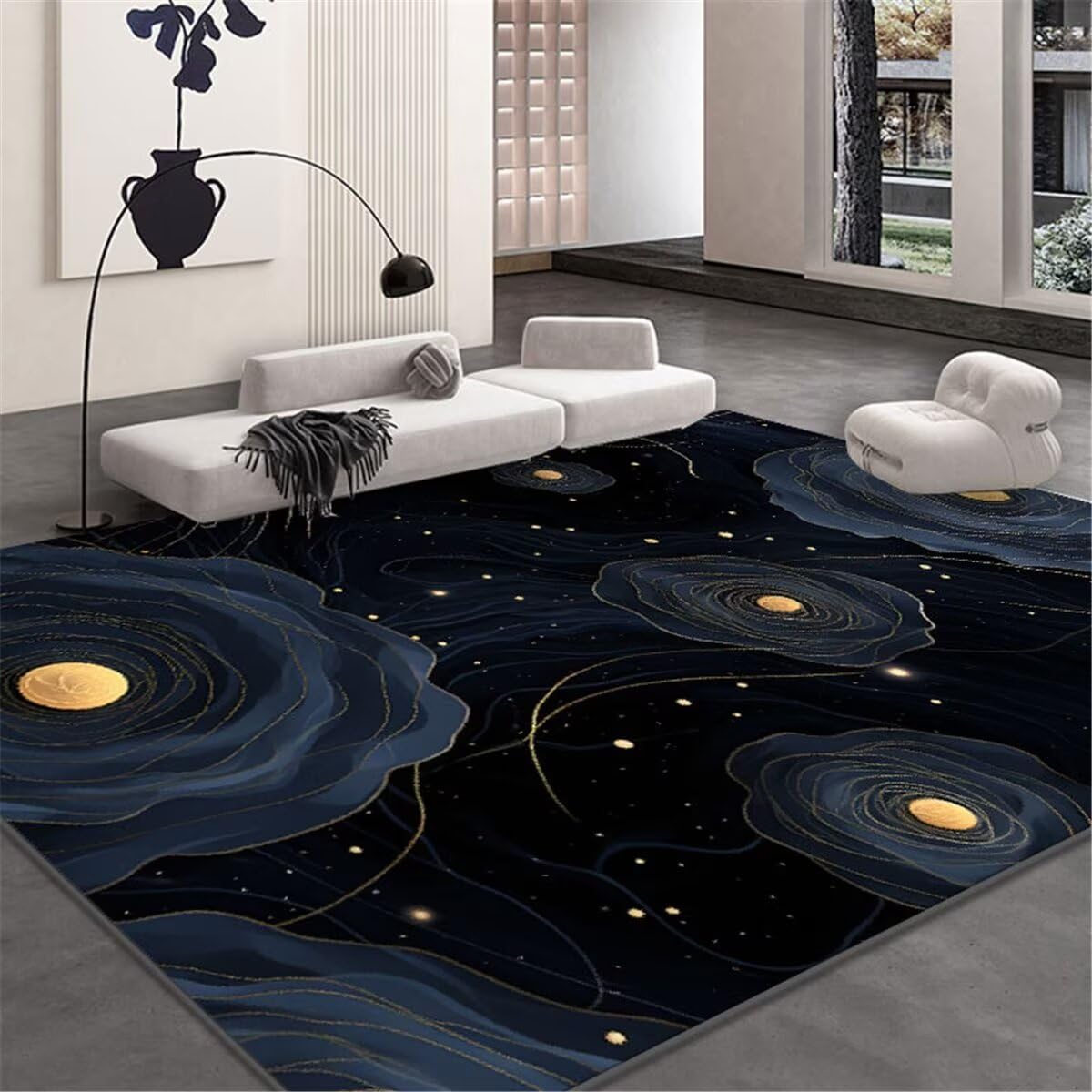 Grand tapis de salon 50x80cm bleu et noir anti-humidité de qualité