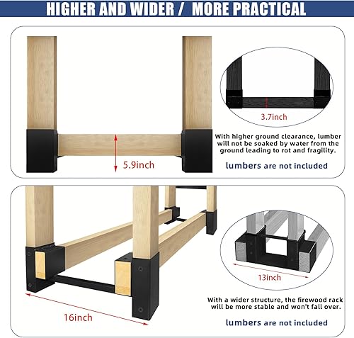 Miniatura 2 de Kit de soporte de almacenamiento de leña al aire libre para almacenamiento de madera de fuego, soporte de almacenamiento de madera para chimenea,