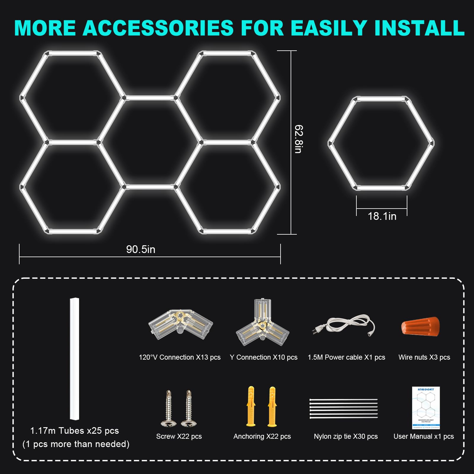 Plafonnier LED Hexagonal 200W - Éclairage Garage, Atelier, Entrepôt, 6500K Blanc Froid, Super Lumineux, Facile à Installer