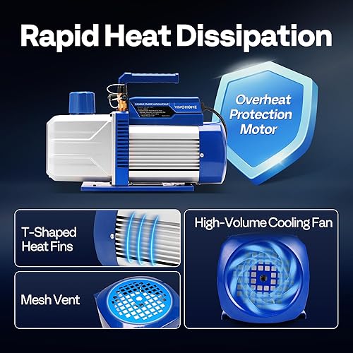 Miniatura 4 de VIVOHOME 1 bomba de vacío HP 9.6 CFM de doble etapa HVAC y medidor de colector de CA de 4 vías con detector de fugas mangueras de 5 pies y