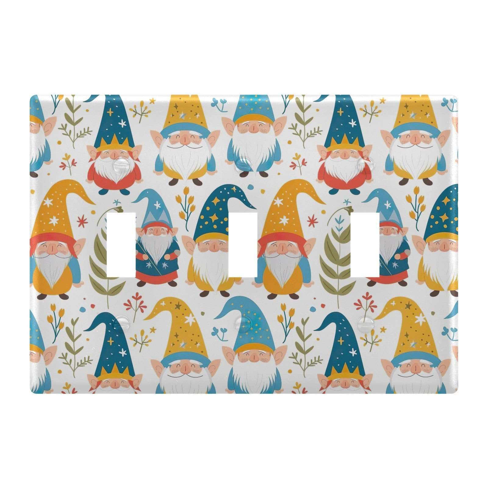 Light Switch Cover Cute Gnome Dwarfs Spring Wall Plates for Electrical Outlets 3 Gang 202b5346