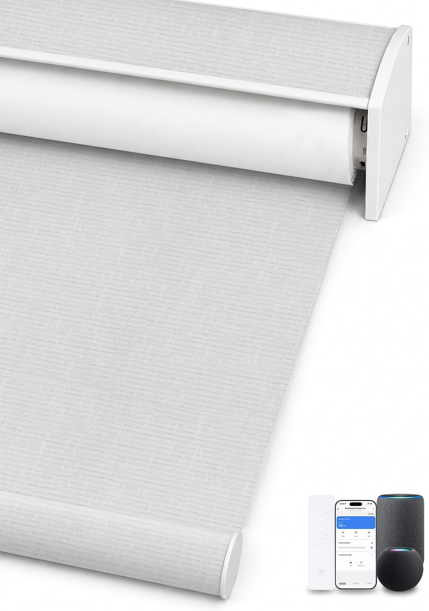 SmartWings Motorized Smart Roller Shades, 100% Blackout Safari White
