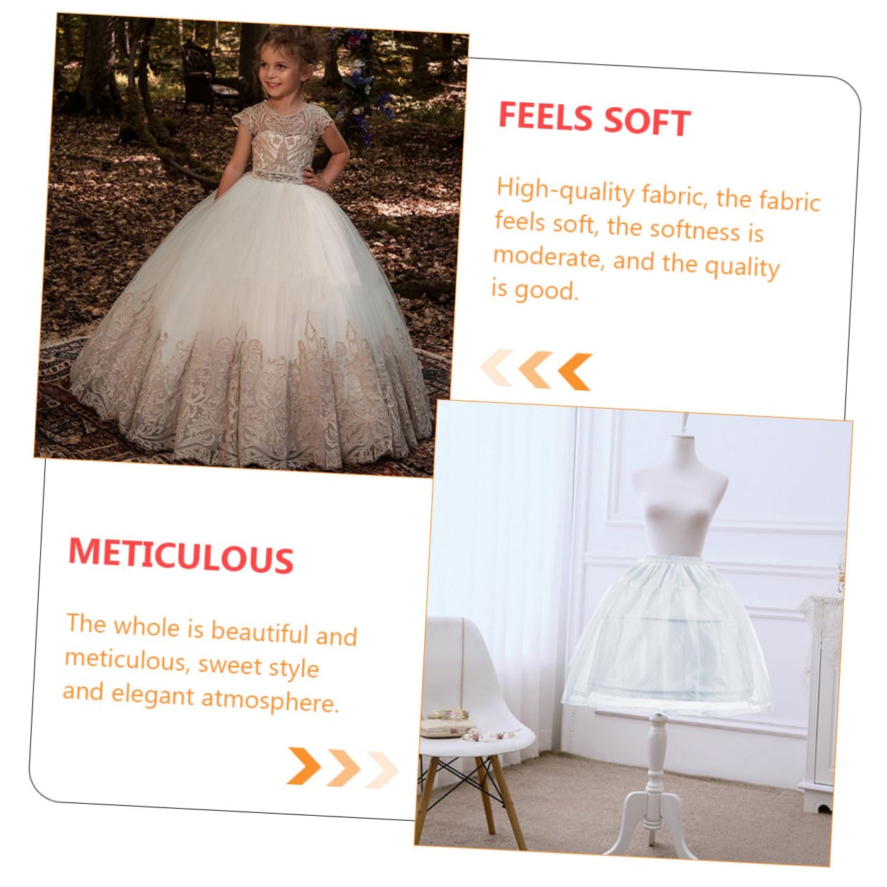 KOMBIUDA Tüllrock aus Polyester Lolita Unterrock Weißer mit Stahlring Verstellbar und Zugeschnitten Mehrlagig für Kinder Geeignet für Hochzeitskleider und Lolita Kostüme