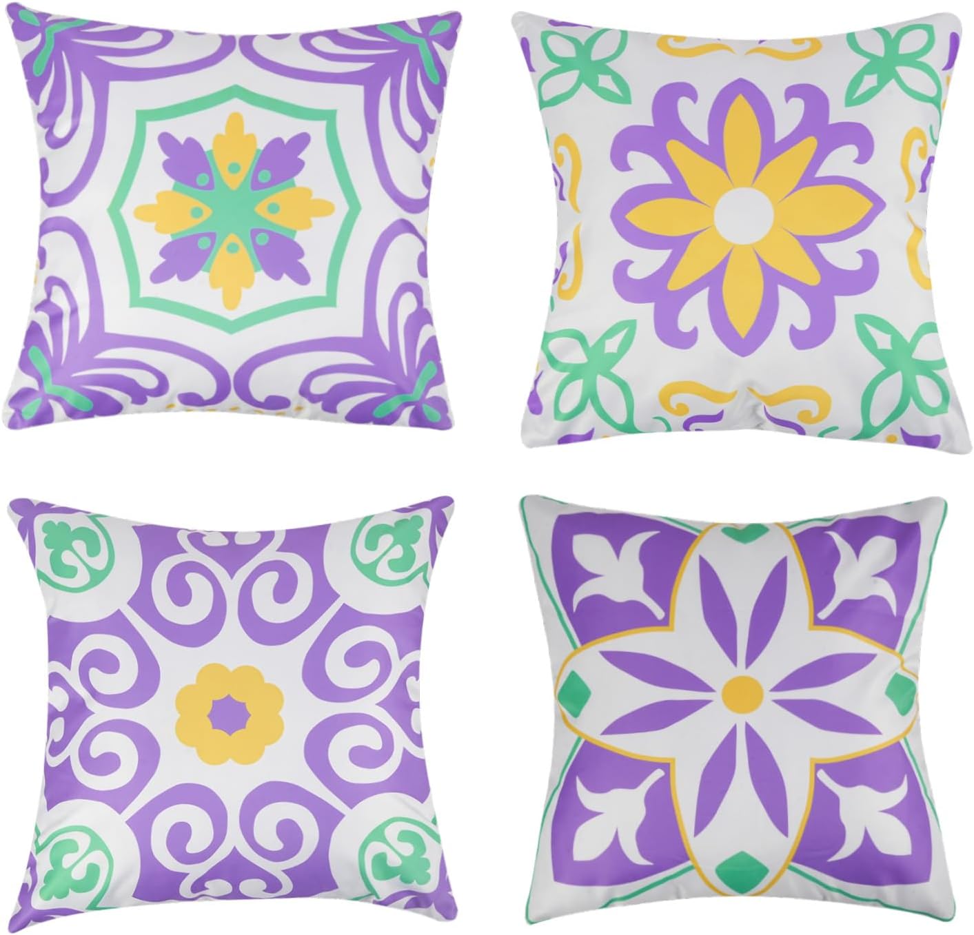 Pyonic Purple Outdoor Pillows Waterproof Throw Pillow Covers Set of 4 Floral Printed and Boho Farmhouse Outdoor Pillow Covers for Patio Funiture Garden 18x18 Inch