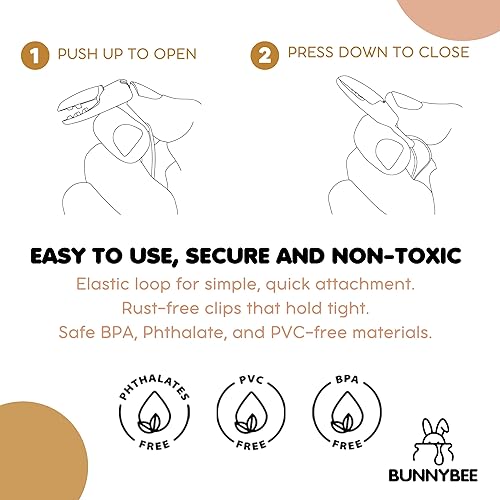 Miniatura 6 de BUNNYBEE Juego de pinzas para chupete neutro, paquete de 6 clips para chupete para niños y niñas, elegante y práctico mordedores para bebés, baby