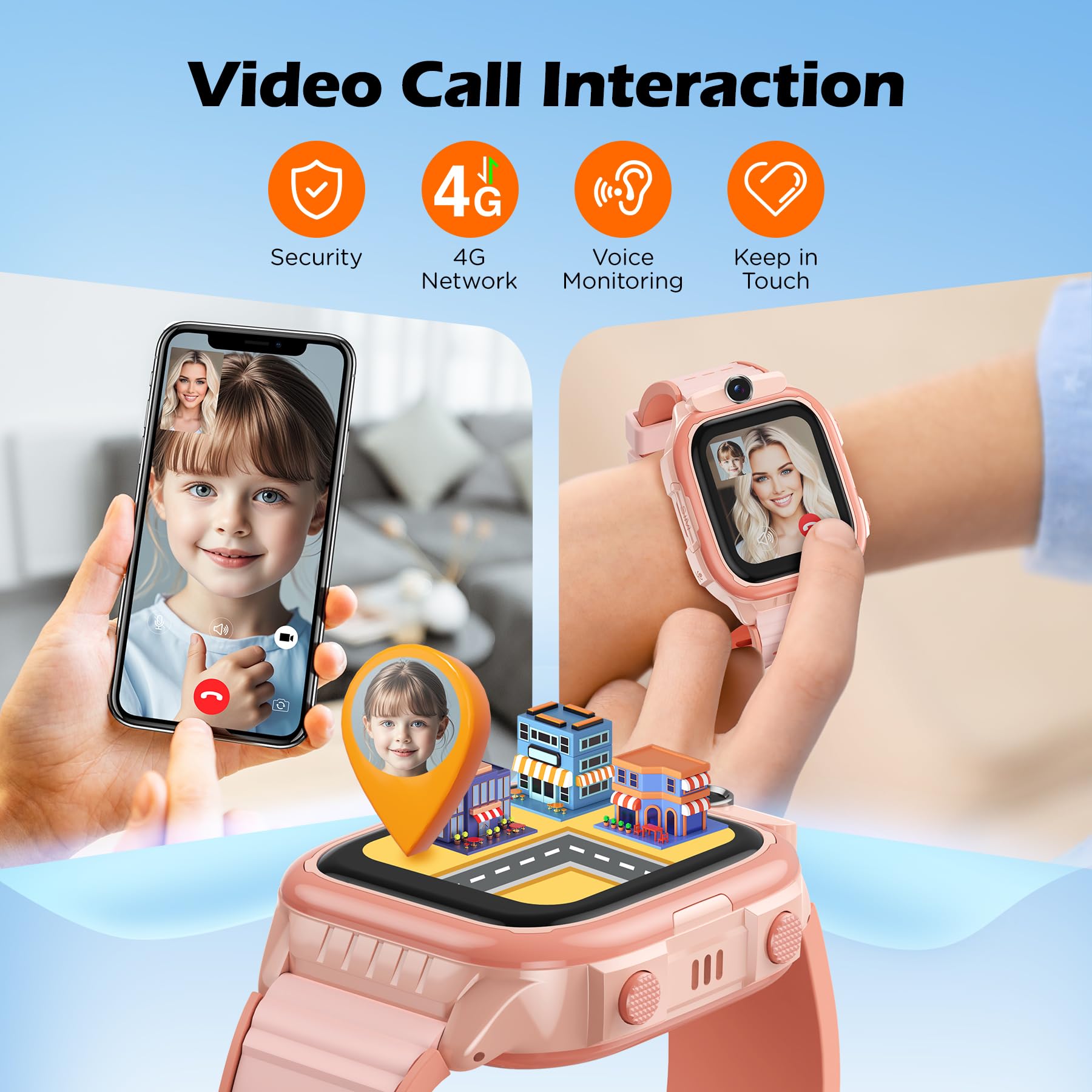 AstraMinds Orologio Smartwatch Bambini, 4G smartwatch bambini con GPS e telefono – IP67 impermeabile orologio per bambini per telefonare con WiFi, Videochiamata, SOS, Sveglia (K61Rosa)