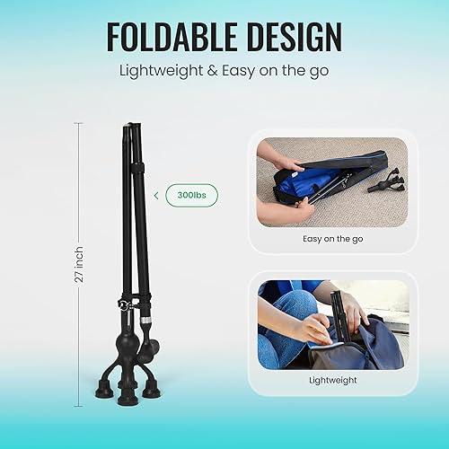 Miniatura 3 de Careboda Bastón plegable para caminar con altura ajustable, bastón plegable con mango en T, bastón de pie independiente para personas mayores y